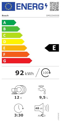 Bosch Lavavajillas de Libre Instalación, 60 cm, ActiveWater, Silencioso, Serie 2, Acero Inoxidable, SMS25AI05E.