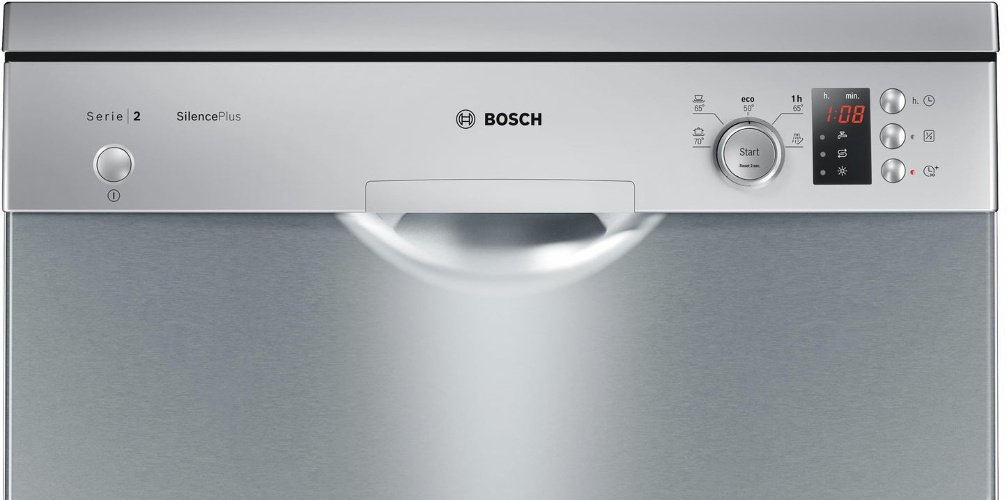 Bosch Lavavajillas de Libre Instalación, 60 cm, ActiveWater, Silencioso, Serie 2, Acero Inoxidable, SMS25AI05E.