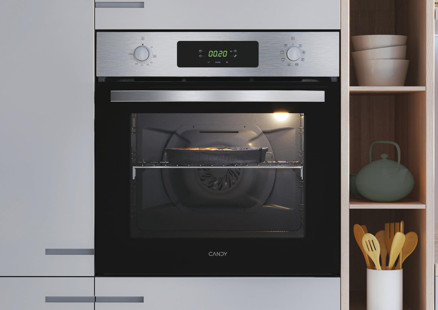 Candy FIDCP X625 L, Horno Multifunción, 70L, Bandeja y Rejilla, Limpieza Aquactiva, Convección + Ventilador radial, 8 Funciones, Display Timer Touch,