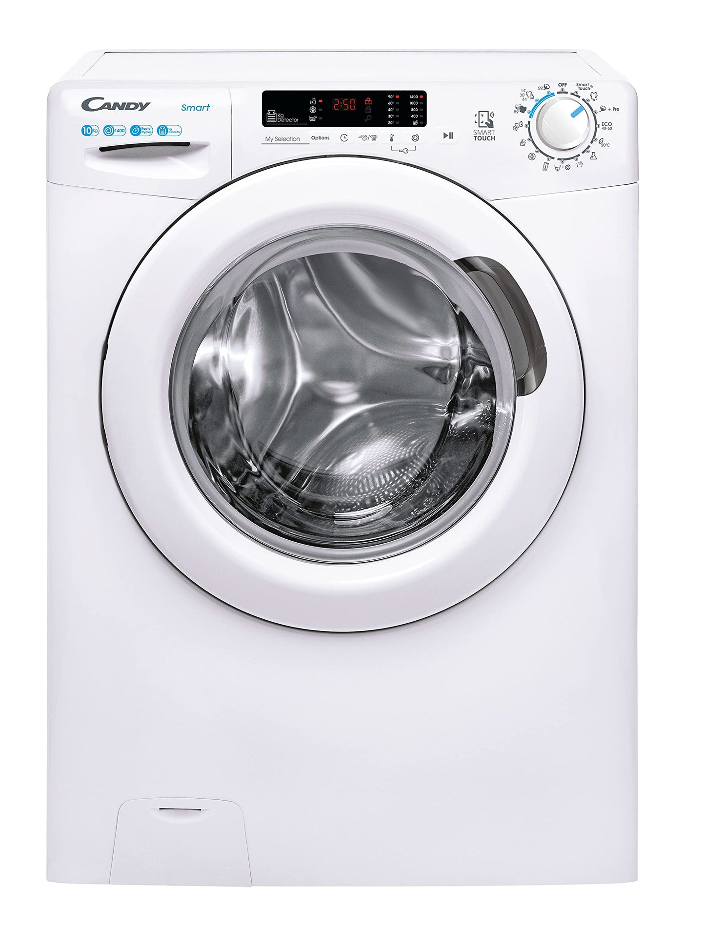 Candy Smart CS 14102DE/1-S, Lavadora 10 KG, 1400 RPM, Pantalla Digital y Mando, Tecnología NFC, Asistente de Voz, 15 Ciclos, 5 Rápidos, Planchado Fácil, Inicio Diferido 24H, Detector KG, 81 DB, Blanco
