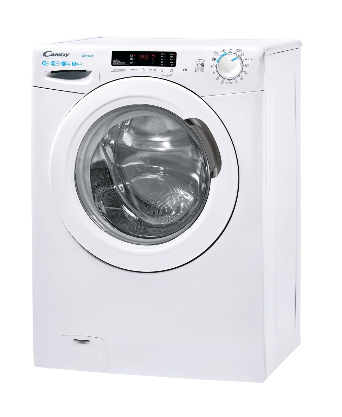 Candy Smart CS 14102DE/1-S, Lavadora 10 KG, 1400 RPM, Pantalla Digital y Mando, Tecnología NFC, Asistente de Voz, 15 Ciclos, 5 Rápidos, Planchado Fácil, Inicio Diferido 24H, Detector KG, 81 DB, Blanco