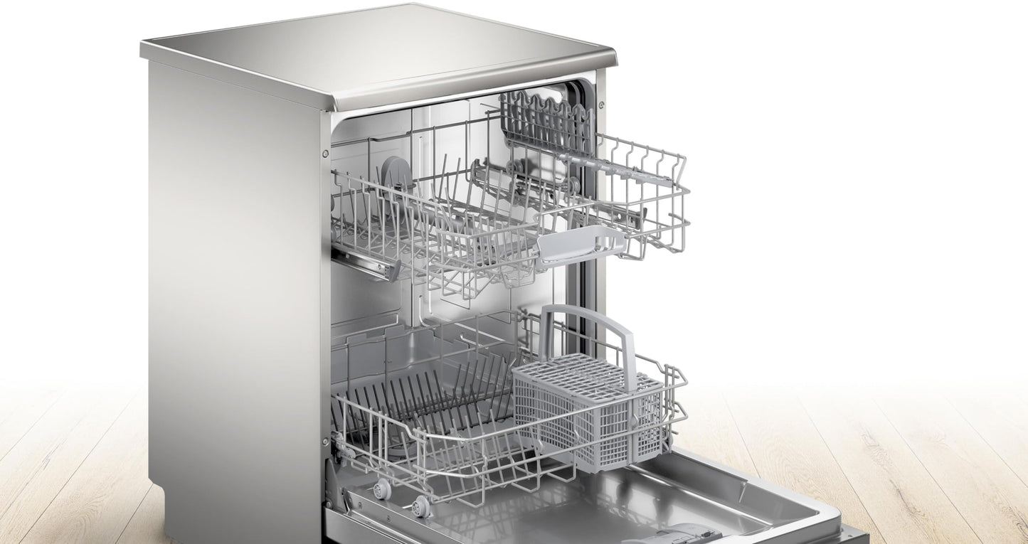 Bosch Lavavajillas de Libre Instalación, 60 cm, ActiveWater, Silencioso, Serie 2, Acero Inoxidable, SMS25AI05E.