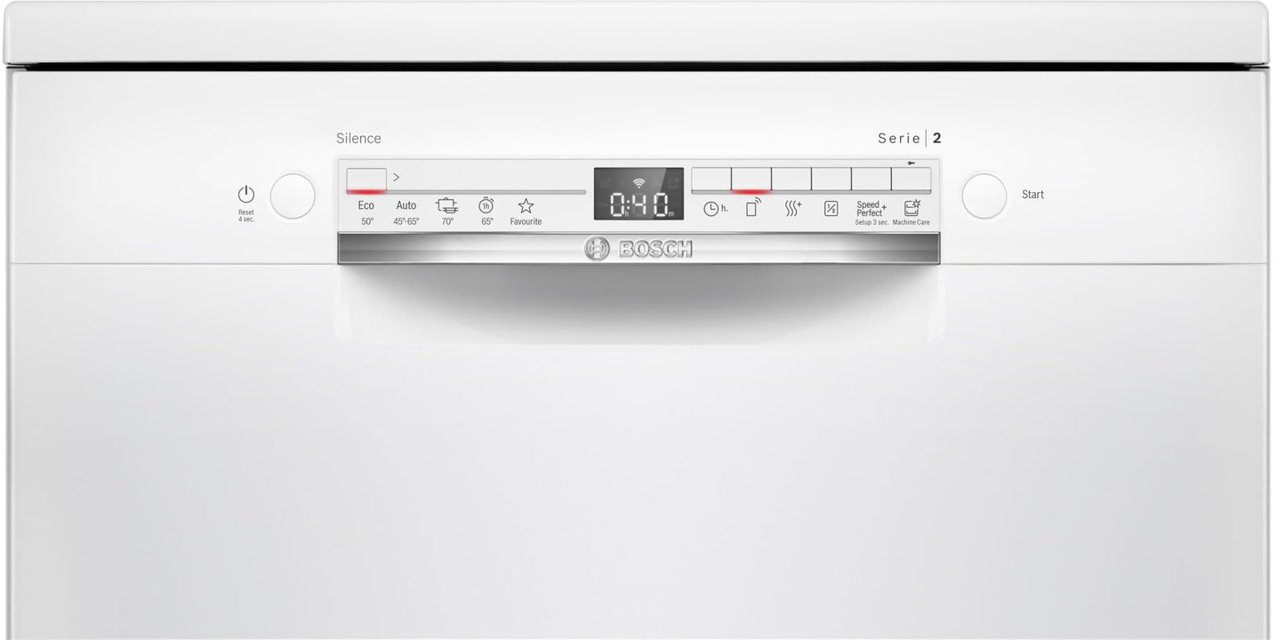 Bosch - Lavavajillas Libre Instalación, 60 cm, 13 servicios, Serie 2, Home Connect, Motor EcoSilence, Blanco, SMS2HTW02E