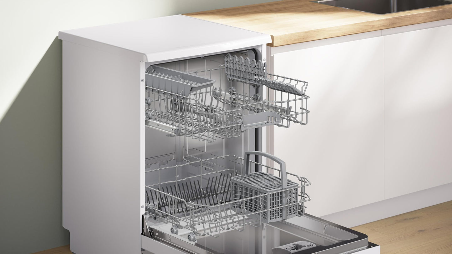 Bosch - Lavavajillas Libre Instalación, 60 cm, 13 servicios, Serie 2, Home Connect, Motor EcoSilence, Blanco, SMS2HTW02E