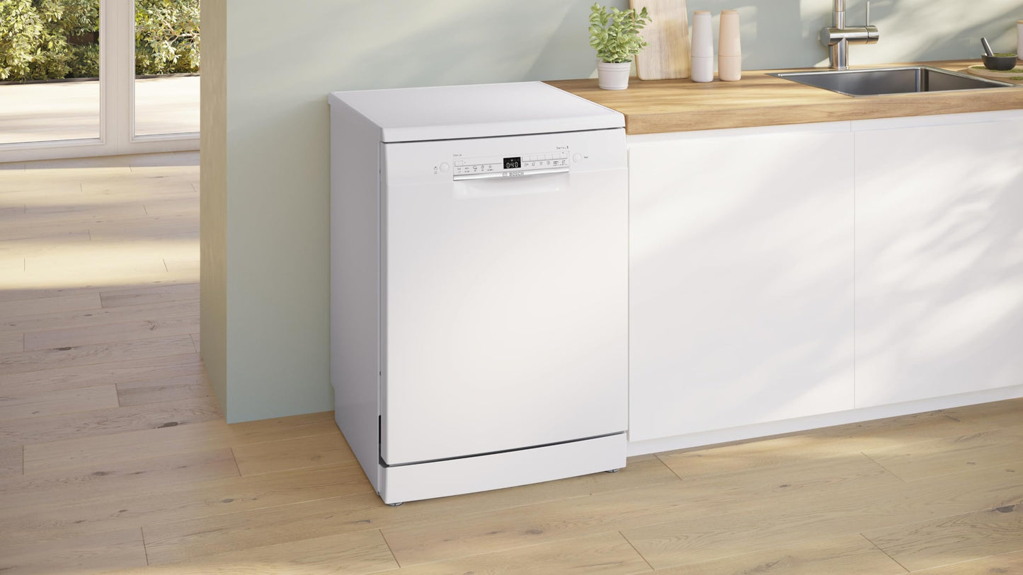 Bosch - Lavavajillas Libre Instalación, 60 cm, 13 servicios, Serie 2, Home Connect, Motor EcoSilence, Blanco, SMS2HTW02E