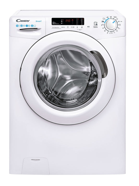 Candy Smart CS 14102DE/1-S, Lavadora 10 KG, 1400 RPM, Pantalla Digital y Mando, Tecnología NFC, Asistente de Voz, 15 Ciclos, 5 Rápidos, Planchado Fácil, Inicio Diferido 24H, Detector KG, 81 DB, Blanco